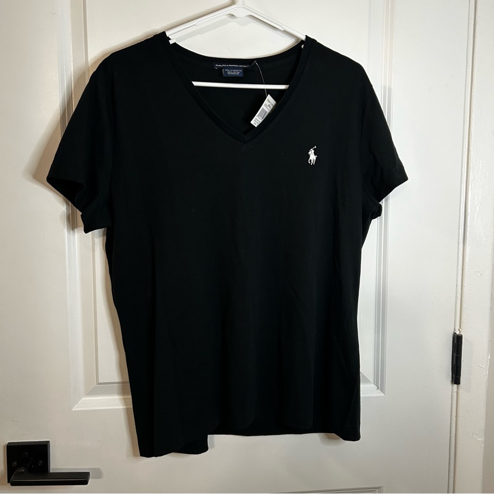 NWT Vintage 90s/Y2K Ralph Lauren Sport Black V-Neck Tee XL - Picture 2 of 10